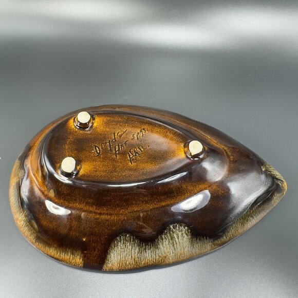 Dryden Pottery Teardrop Shape Dish Plate Centerpiece Brown Glazed Marked Vintage - Picture 14 of 16